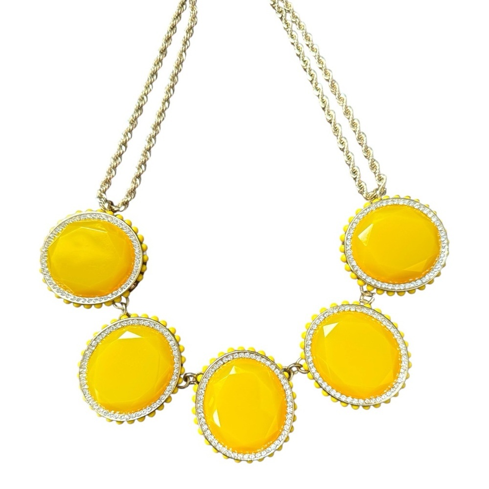 Vibrant Yellow and Gold Statement Necklace with Circular Pendants